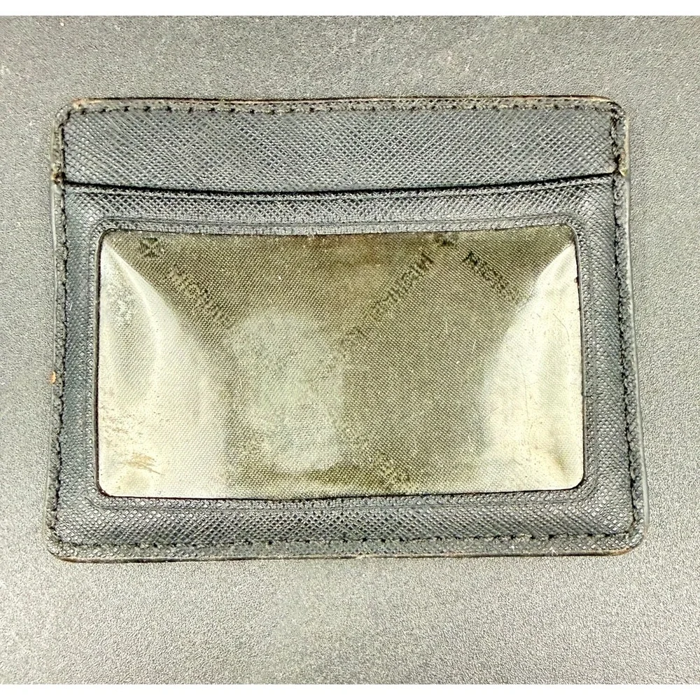 Michael Kors Black Saffiano Leather Card Holder Wallet ID Window Slim Minimalist